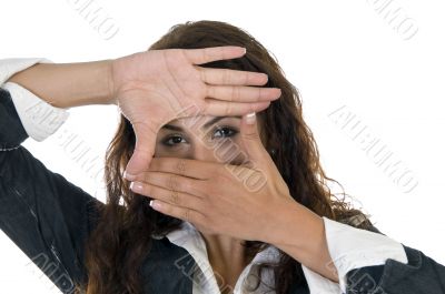 lady gesturing a frame
