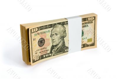 Wad of 10 dollar bank notes