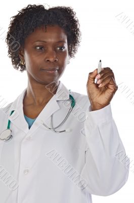 African american woman doctor writing
