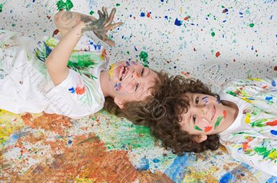 Children playing with painting