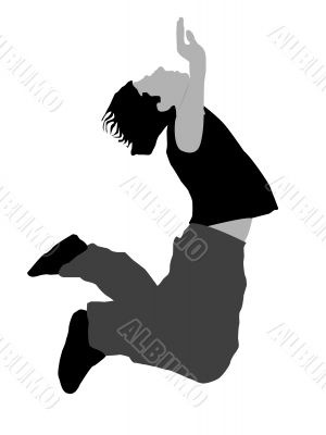 person jumping with arms up