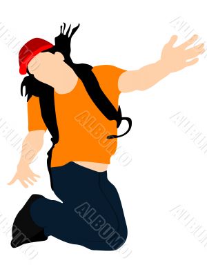 young casual man jumping