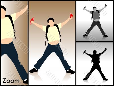 jumping student with books