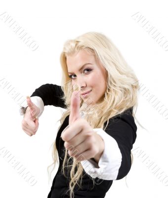 lady posing with good luck sign