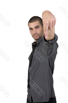 man pointing downwards