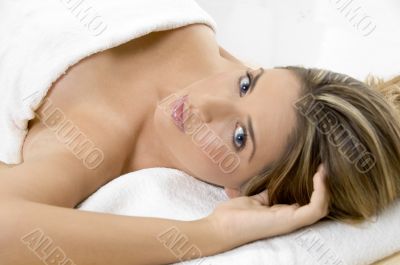 charming young female in towel looking you charming young female in towel looking you