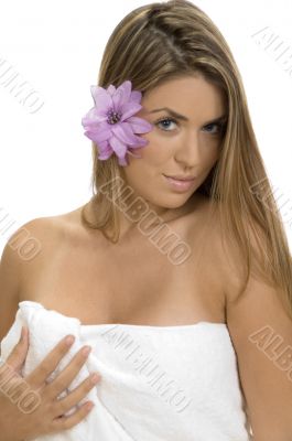 posing blonde lady in towel