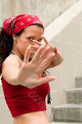 woman hides her face by hands