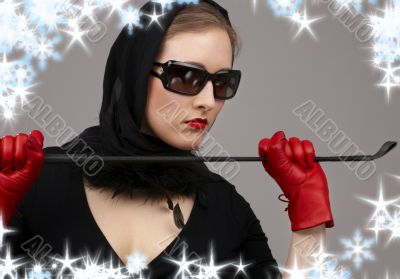 lady in red gloves with crop