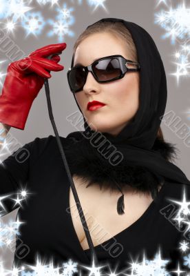 lady in red gloves with crop