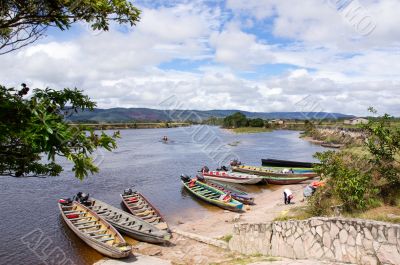 Stop of boats on river Stop of boats on river