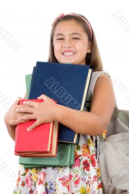 Busy student with many books