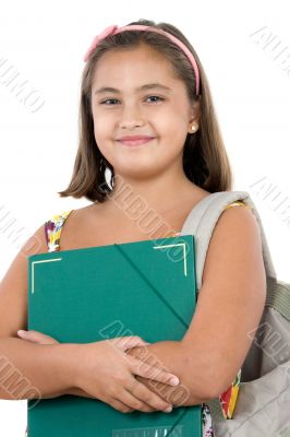 African girl student with folder and backpack