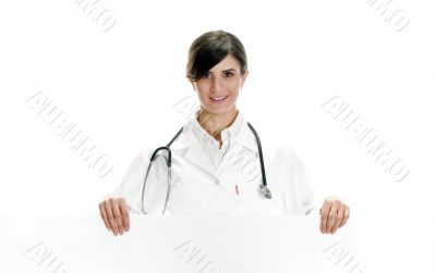 lady doctor posing with placard
