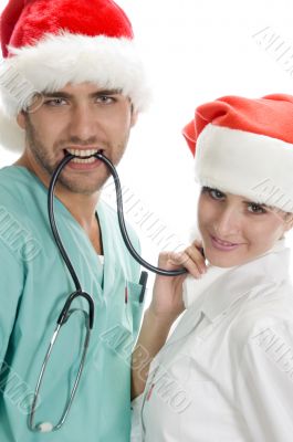 posing medical professionals with stethoscope
