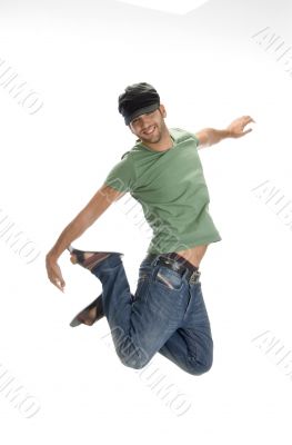 young man leaps in air