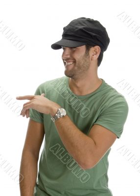 cheerful man with cap and watch