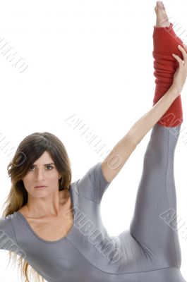 woman stretching her leg
