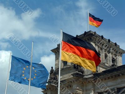 German government Reichstag with german flags