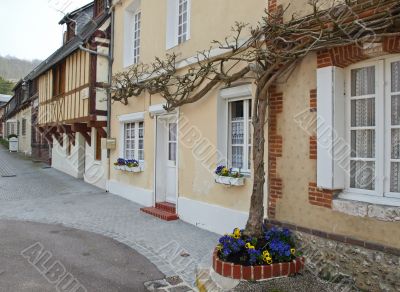 Street from small houses in the French province
