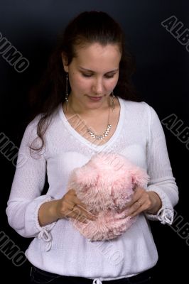 Female with plush toy Female with plush toy