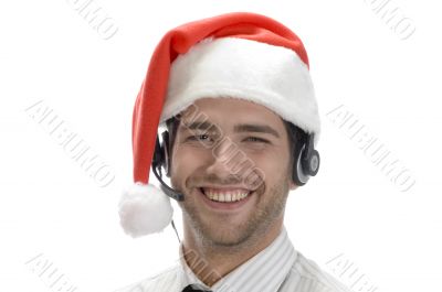 happy businessman posing with headset