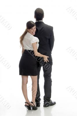 sexy woman pushing man`s back
