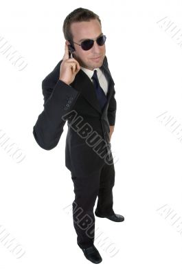 businessman with bluetooth and sunglasses
