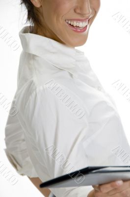 waitress showing order book