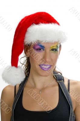 female in christmas cap