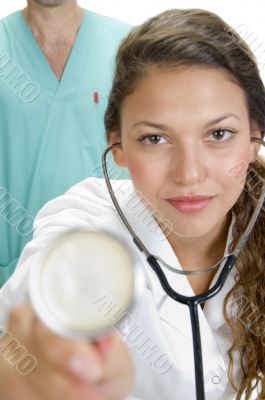 close up of lady doctor with stethoscope