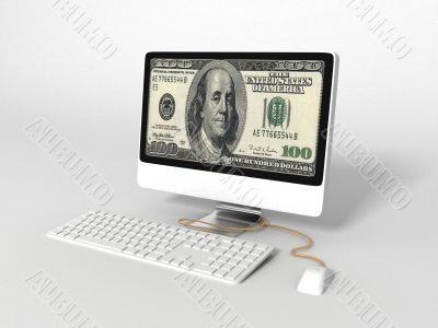 three dimensional computer with 100 dollar bill