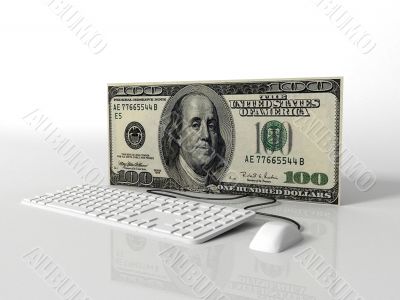  three dimensional computer with 100 dollar bill