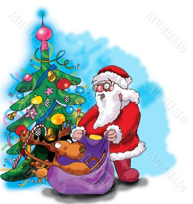 Deer, Santa Claus and Christmas tree