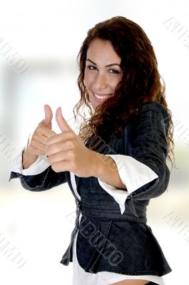 woman showing thumb`s up