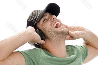 happy man enjoying music