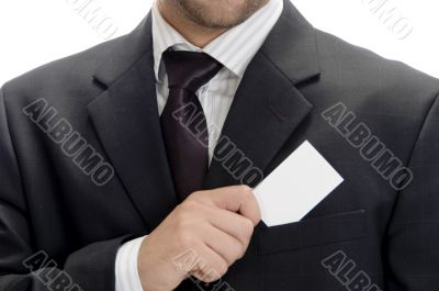 young businessman saving his visiting card