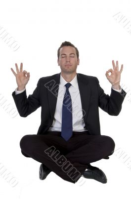 sitting businessman showing hand gesture