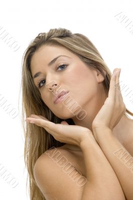 model showing her glowing face