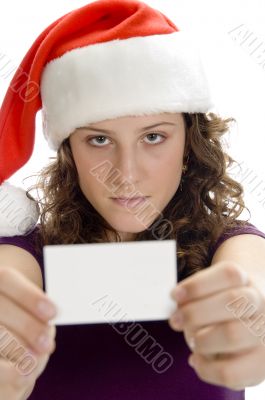 woman showing visiting card