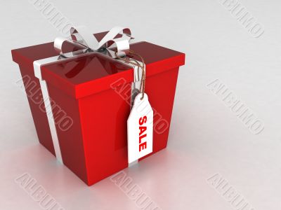 three dimensional wrapped gift box with sale tag