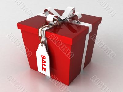 three dimensional wrapped gift box with sale tag