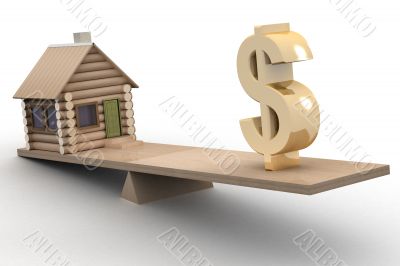 house and dollar on scales. 3D image. house and dollar on scales. 3D image.