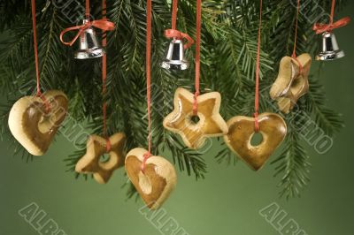 Ornaments hanging from branch