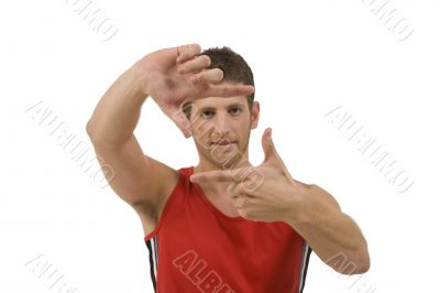 adult man showing framing gesture