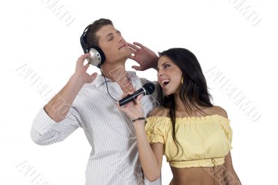 youth couple enjoying music