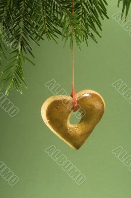 Christmas cookie hanging from fir branch