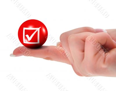 tick sign on finger shallow DOF
