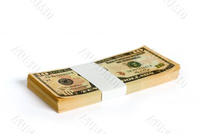 Wad of 10 dollar bank notes Wad of 10 dollar bank notes