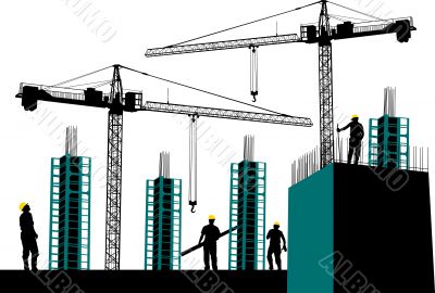 Silhouette of construction site